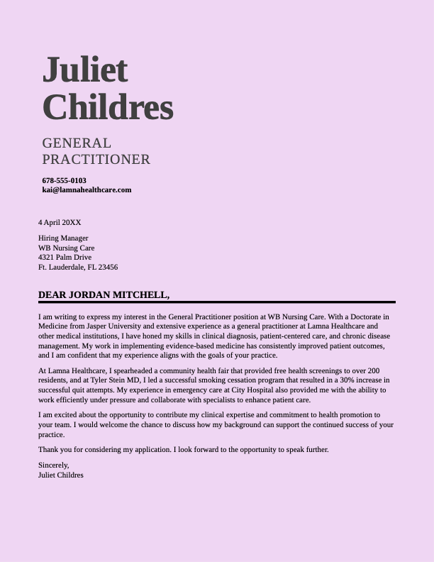 Simple healthcare cover letter